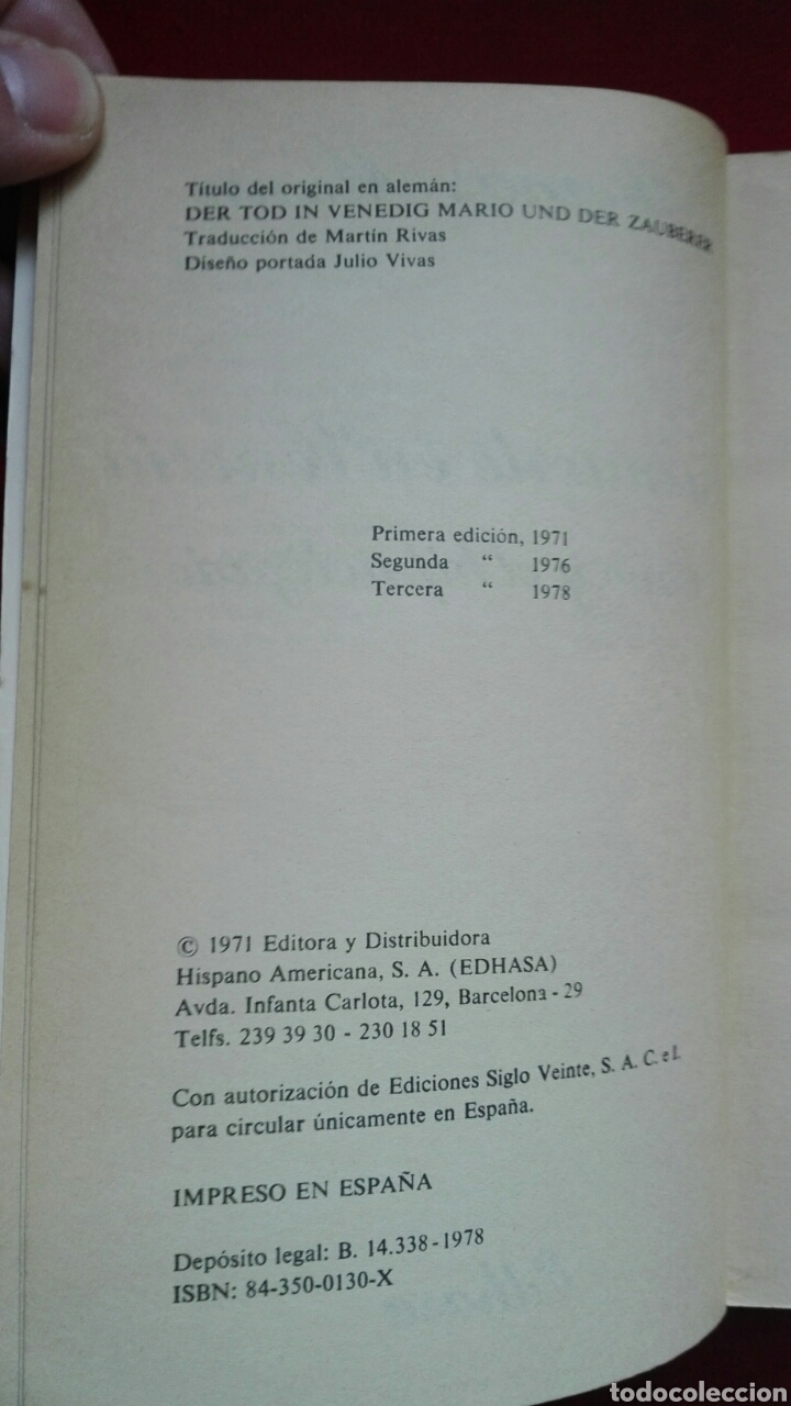 Libros de segunda mano: La muerte en Venecia Thomas Mann Edhasa - Foto 2