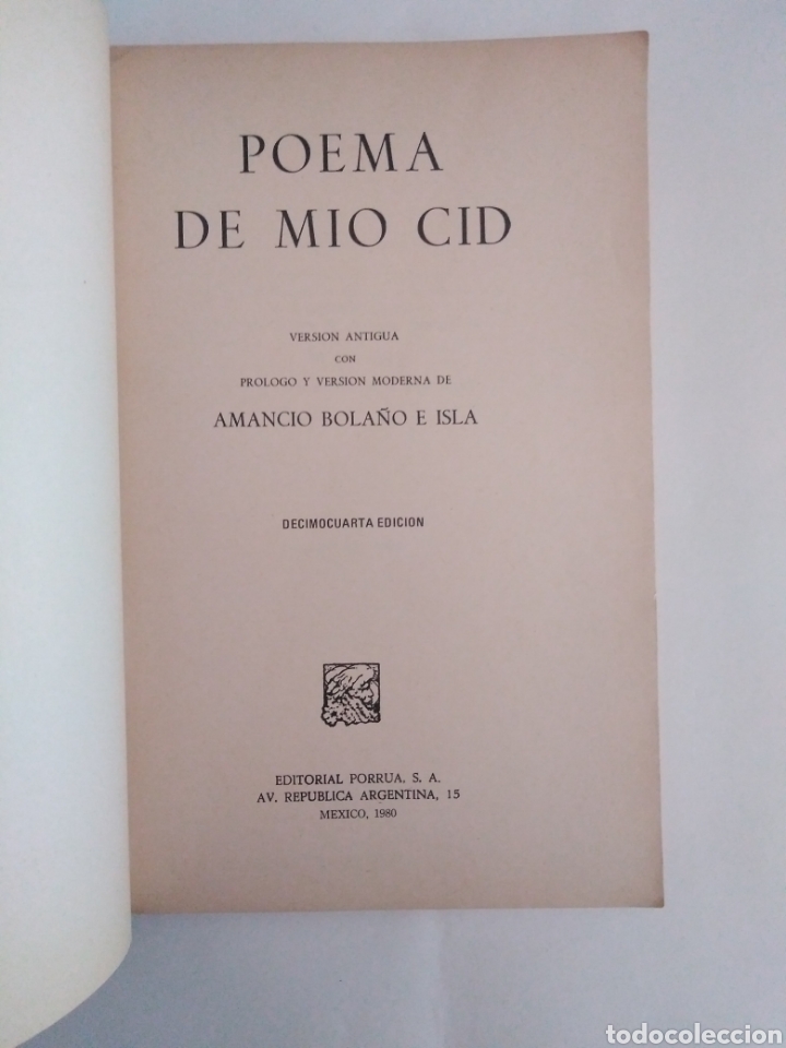 Libros de segunda mano: Poema de Mio Cid / Versi&oacute;n antigua con pr&oacute;logo y versi&oacute;n moderna de Amancio Bola&ntilde;o e Isla - Foto 3