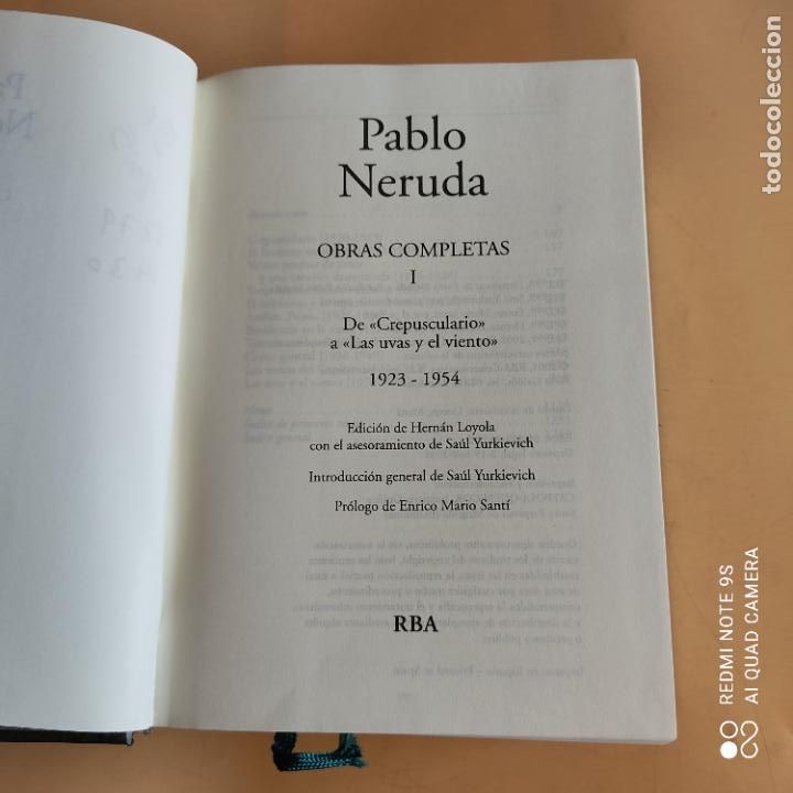 Libros de segunda mano: OBRAS COMPLETAS I. PABLO NERUDA. INSTITUTO CERVANTES. 2005. PAGS. 1279. - Foto 3