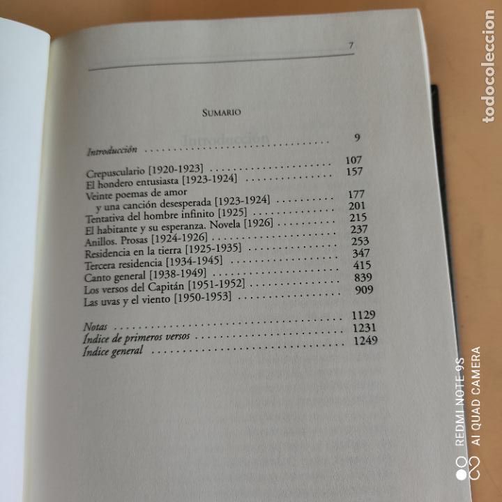Libros de segunda mano: OBRAS COMPLETAS I. PABLO NERUDA. INSTITUTO CERVANTES. 2005. PAGS. 1279. - Foto 4