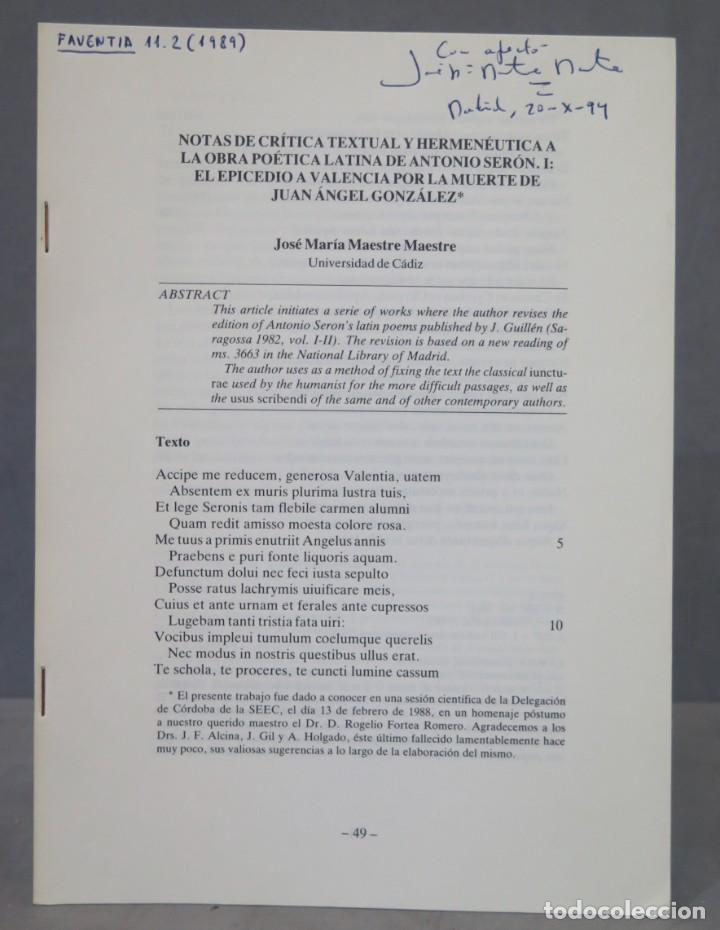 Libri di seconda mano: NOTAS DE CRITICA TEXTUAL Y HERMENEUTICA A LA OBRA POETICA LATINA DE ANTONIO SERON. DEDICADO POR AUTO