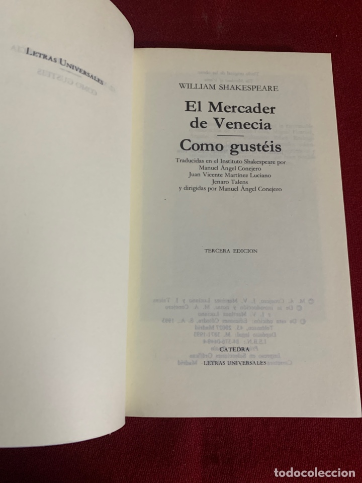 Libros de segunda mano: El Mercader de Venecia / Como gust&eacute;is. William Shakespeare. - Foto 4