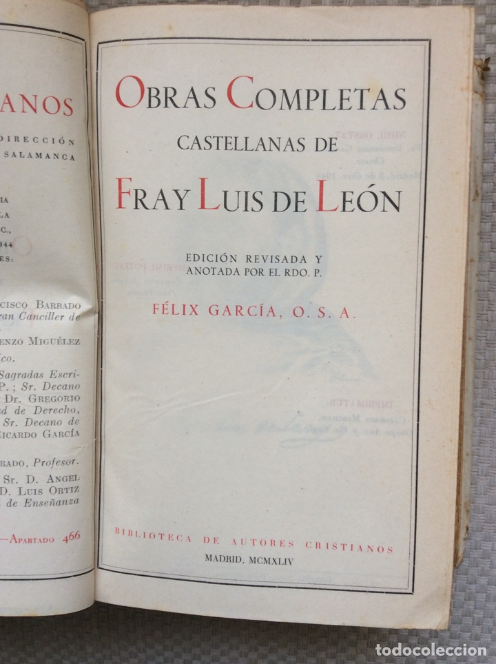 Libros de segunda mano: OBRAS COMPLETAS CASTELLANAS. FRAY LUIS DE LEON. - Foto 2