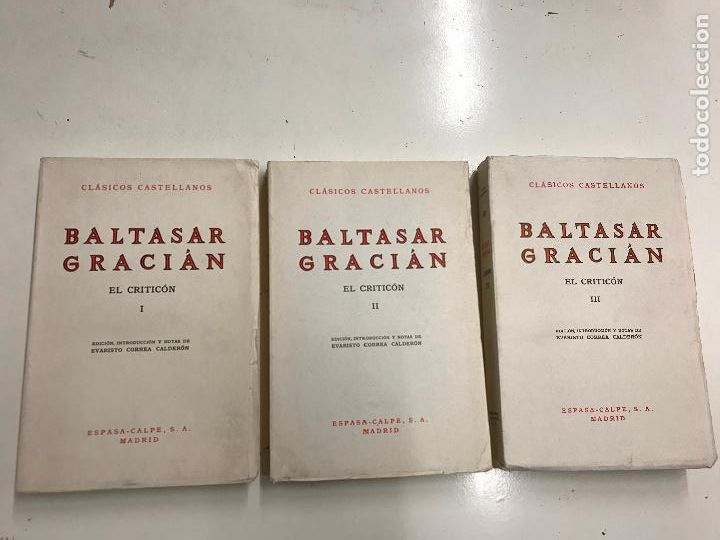 Libros de segunda mano: BALTASAR GRACI&Aacute;N EL CRITIC&Oacute;N , LOS 3 LIBROS , ESPASA-CALPE 1971 - Foto 1