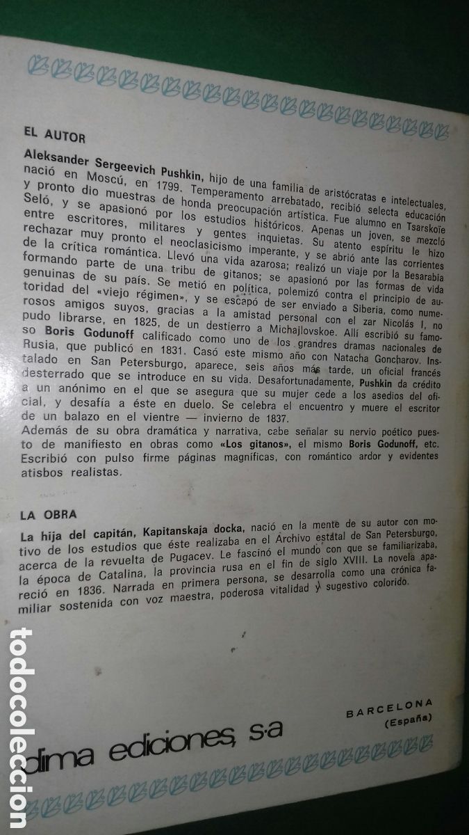Libros de segunda mano: PUSHKIN: LA HIJA DEL CAPITAN. ED. DIMA, 1968 PRIMERA (1&ordf;) EDICION. - Foto 2