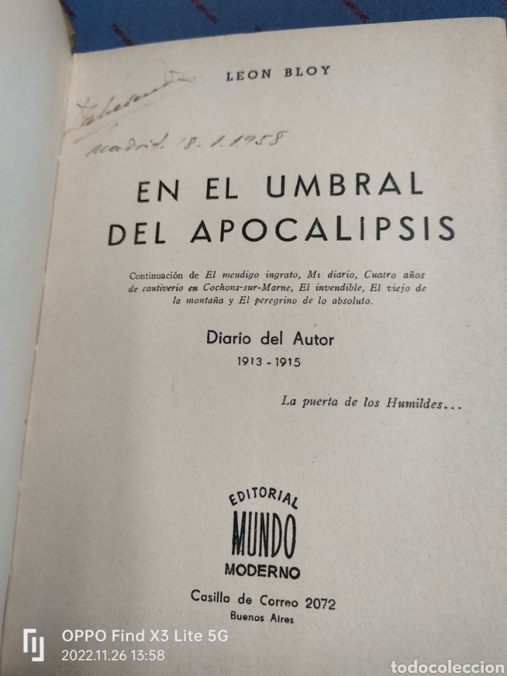 Libros de segunda mano: En el umbral del apocalipsis Le&oacute;n Bloy 1949 - Foto 2