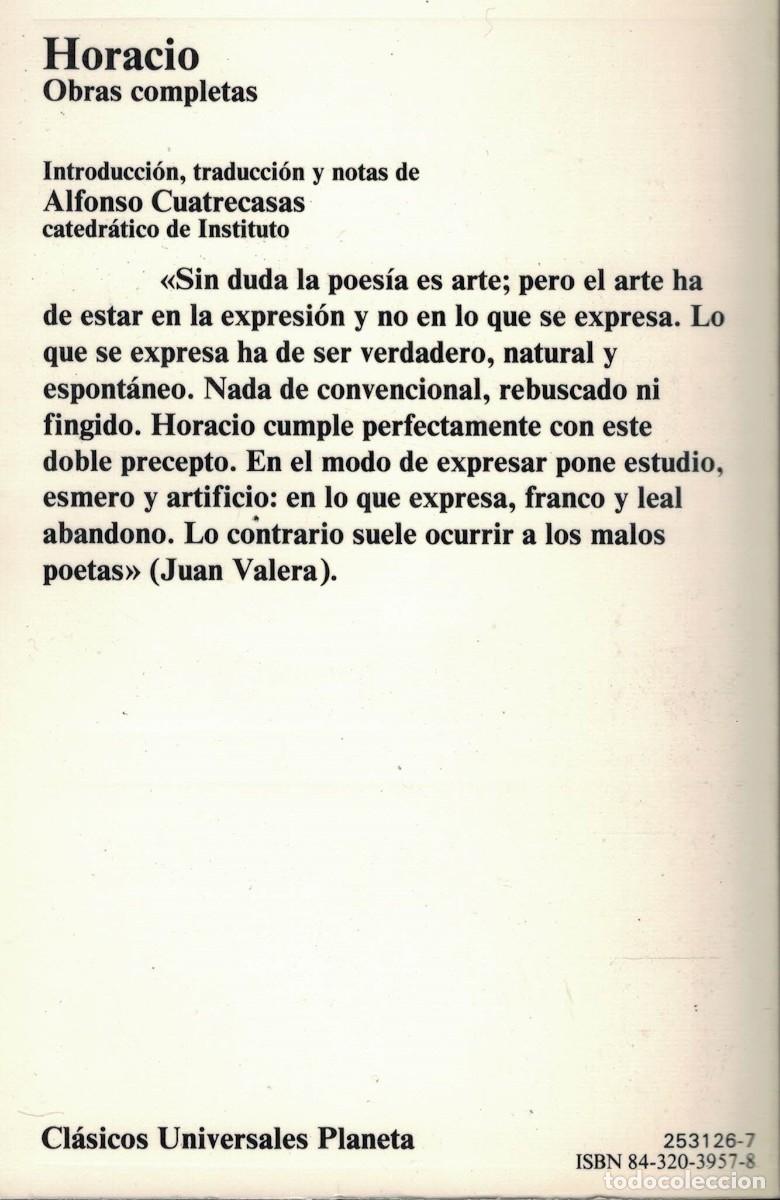 Libros de segunda mano: Horacio, Obras completas / Alfonso Cuatrecasas. Planeta - Foto 2