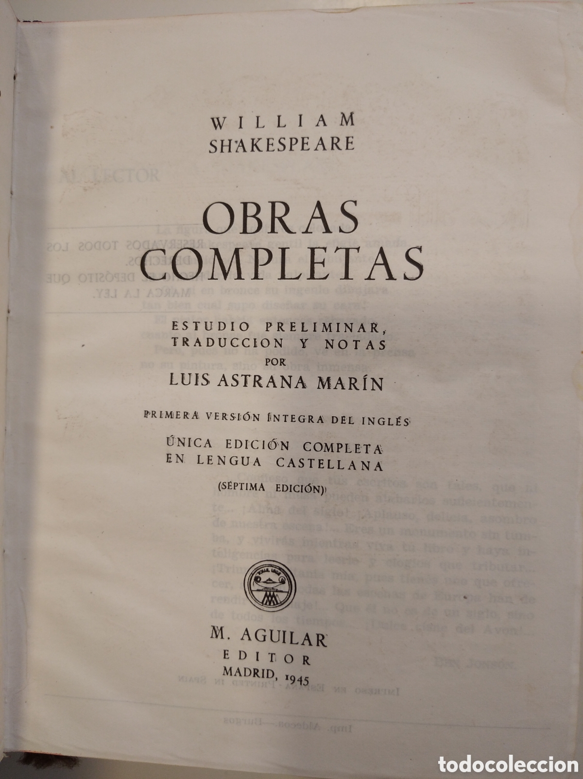 Libros de segunda mano: OBRAS COMPLETAS DE WILLIAM SHAKESPEARE- AGUILAR, 1945 - Foto 2