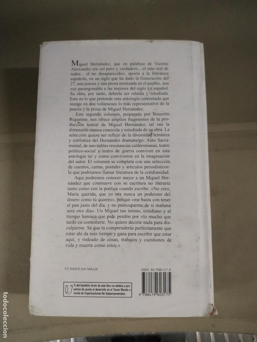 Libros de segunda mano: Antolog&iacute;a comentada II. Prosa - Miguel Hern&aacute;ndez. Ediciones La Torre - Foto 2