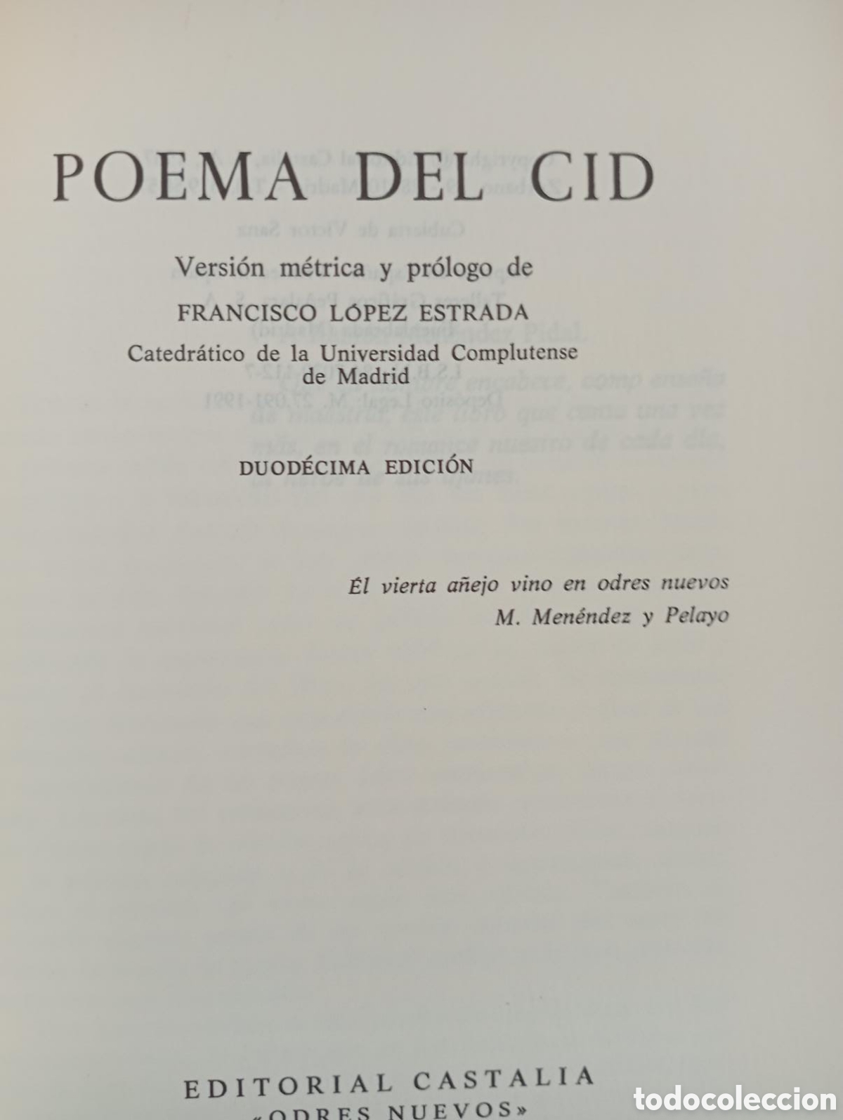 Libros de segunda mano: Poema de m&iacute;o Cid, versi&oacute;n de Francisco L&oacute;pez Estrada - Foto 2