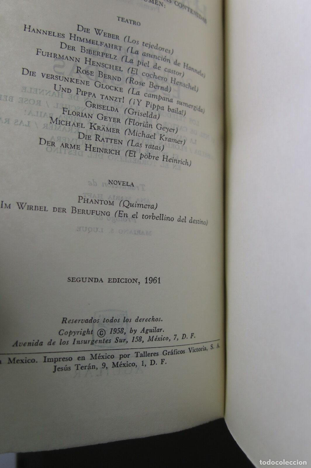 Libros de segunda mano: 1961. Obras escogidas. Hauptmann. AGUILAR - Foto 3