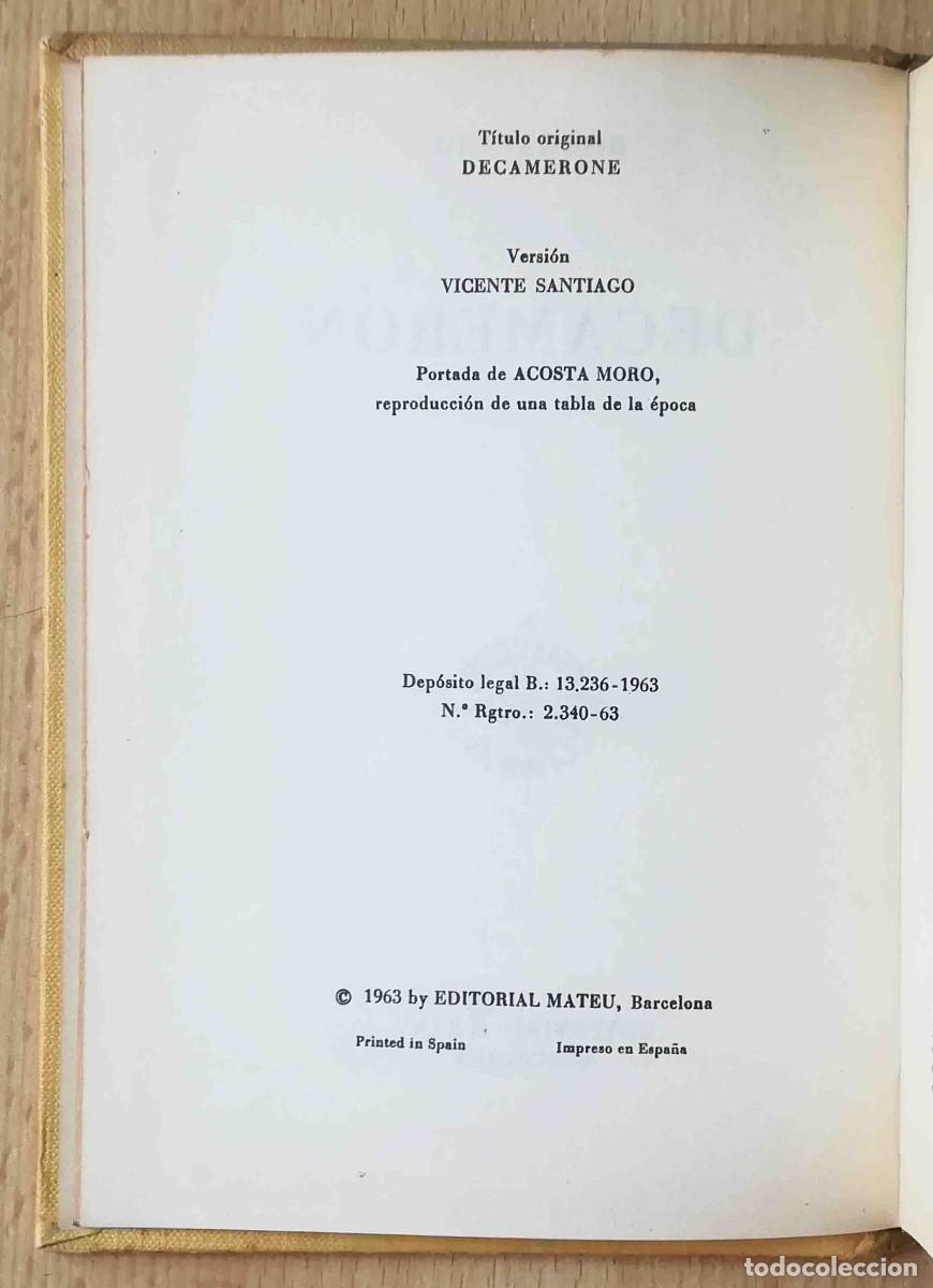 Libros de segunda mano: Decamer&oacute;n (Boccaccio) Editorial Mateu 1963 - Foto 4