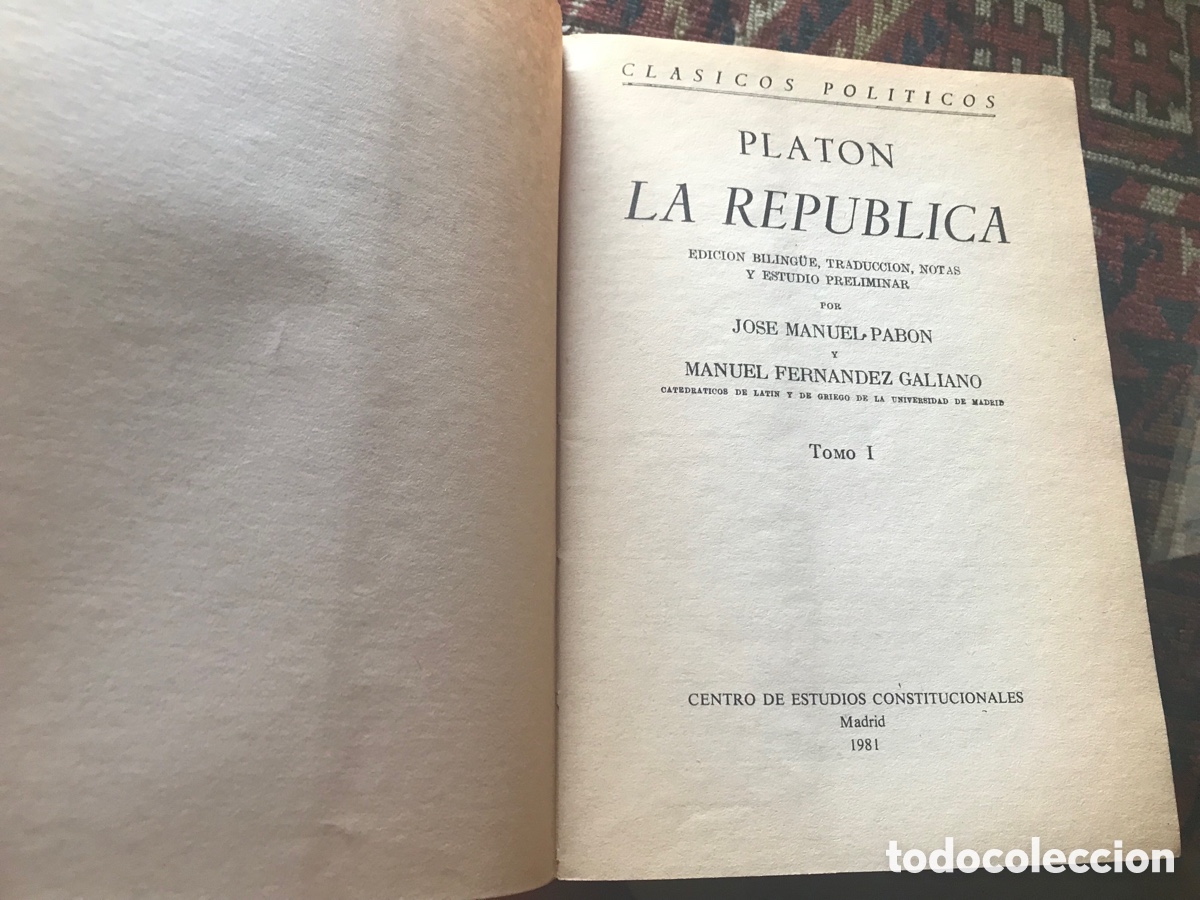 Libros de segunda mano: Plat&oacute;n. La Rep&uacute;blica. Edici&oacute;n biling&uuml;e. Centro de estudios constitucionales - Foto 4