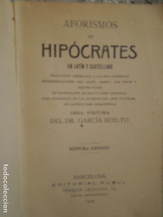 Libros de segunda mano: AFORISMOS DE HIP&Oacute;CRATES - EDITORIAL PUBUL 1923. - Foto 3