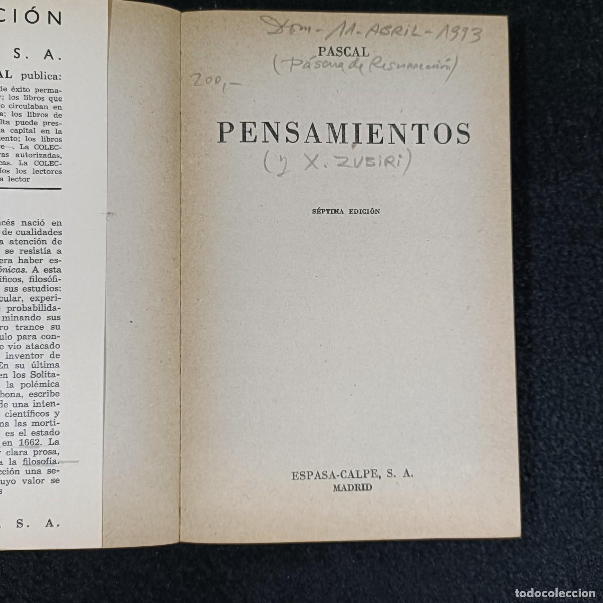 Libros de segunda mano: PENSAMIENTOS - PASCAL - COLECCION AUSTRAL - ESPASA-CALPE S.A. / 25.317 - Foto 4