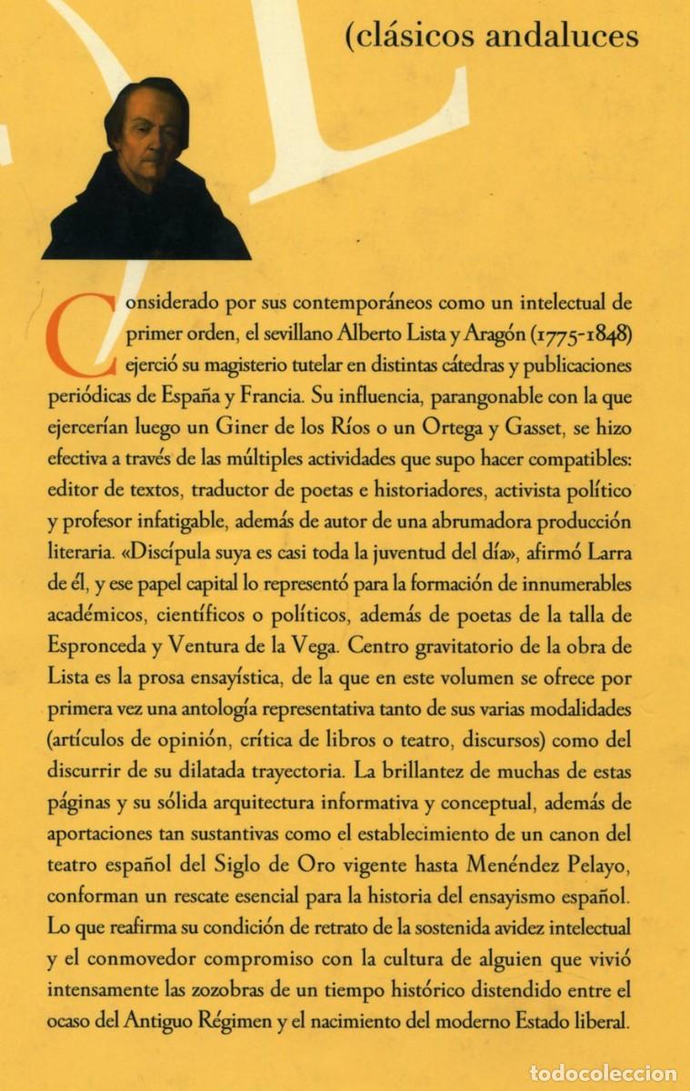 Libros de segunda mano: ENSAYOS. ALBERTO LISTA (Cl&aacute;sicos Andaluces). - Foto 2