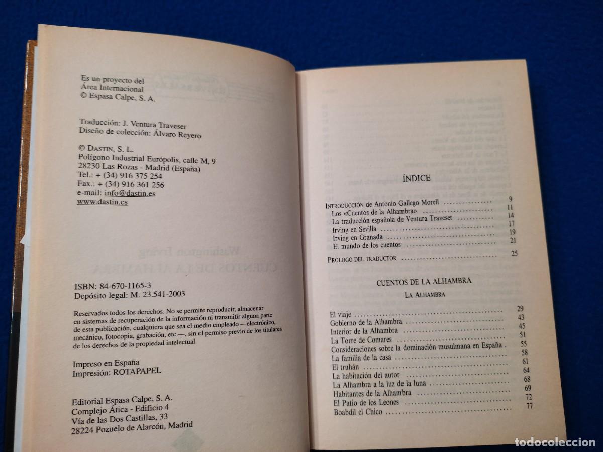 Libros de segunda mano: Cuentos de la Alhambra Washington Irving. Espasa Calpe 2003 - Foto 5