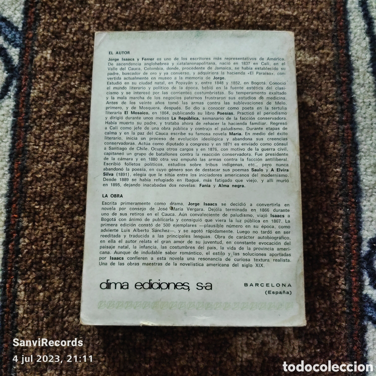 Libros de segunda mano: MARIA (JORGE ISAACS) (DIMA UNIVERSAL) - Foto 2