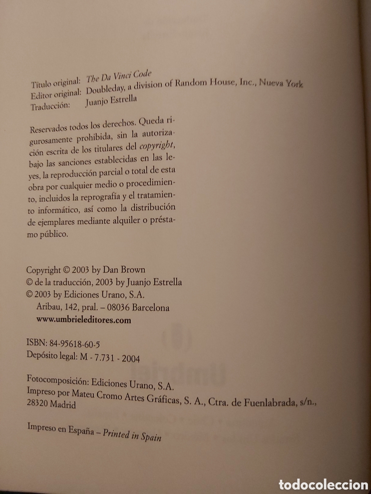 Libros de segunda mano: EL C&Oacute;DIGO DA VINCI - DAN BROWN - UMBRIEL - 2004 - Foto 3
