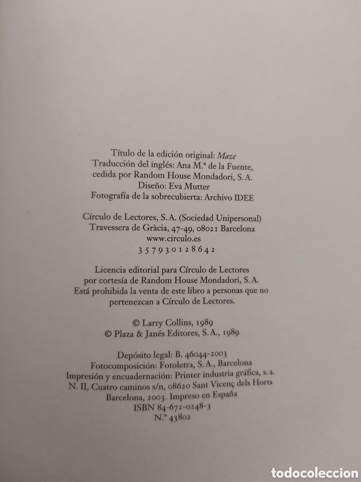 Libros de segunda mano: LABERINTO # LARRY COLLINS # ED. CIRCULO LECTORES # 2003 - Foto 6