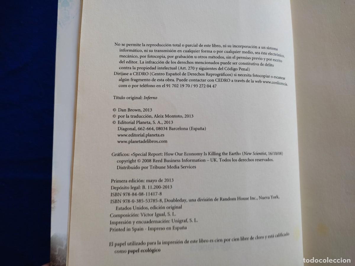 Libros de segunda mano: INFERNO Dan Brown Editorial Planeta 2013 - Foto 6