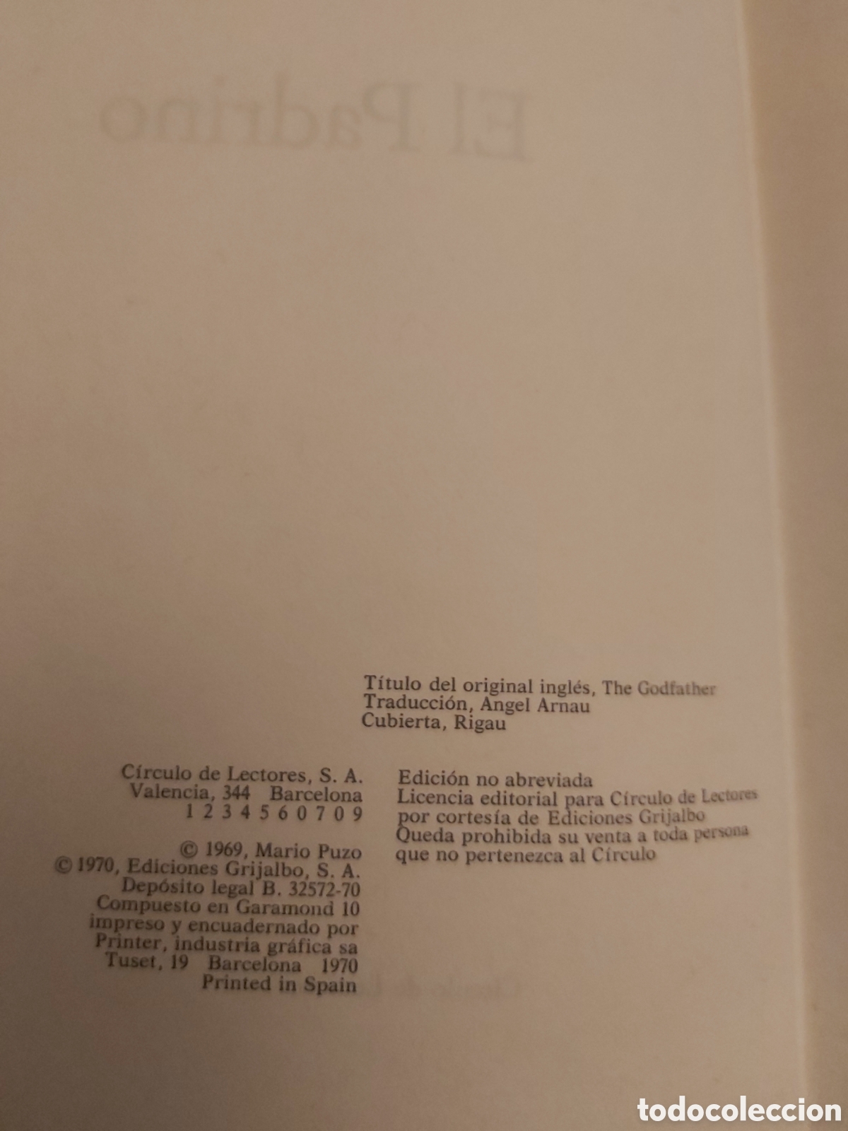 Libros de segunda mano: EL PADRINO # MARIO PUZO # C&Iacute;RCULO DE LECTORES # 1969 # - Foto 4