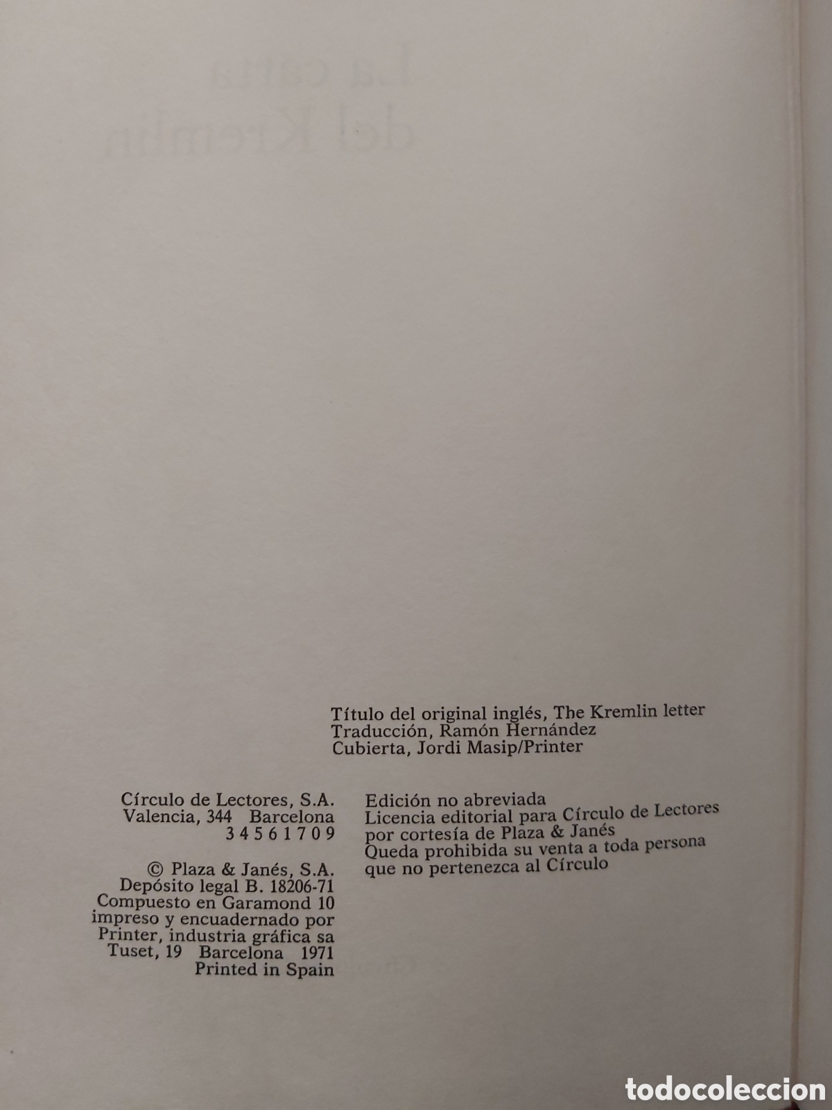Libros de segunda mano: LA CARTA DEL KREMLIN # NOEL BEHN # C&Iacute;RCULO DE LECTORES # 1971 - Foto 4