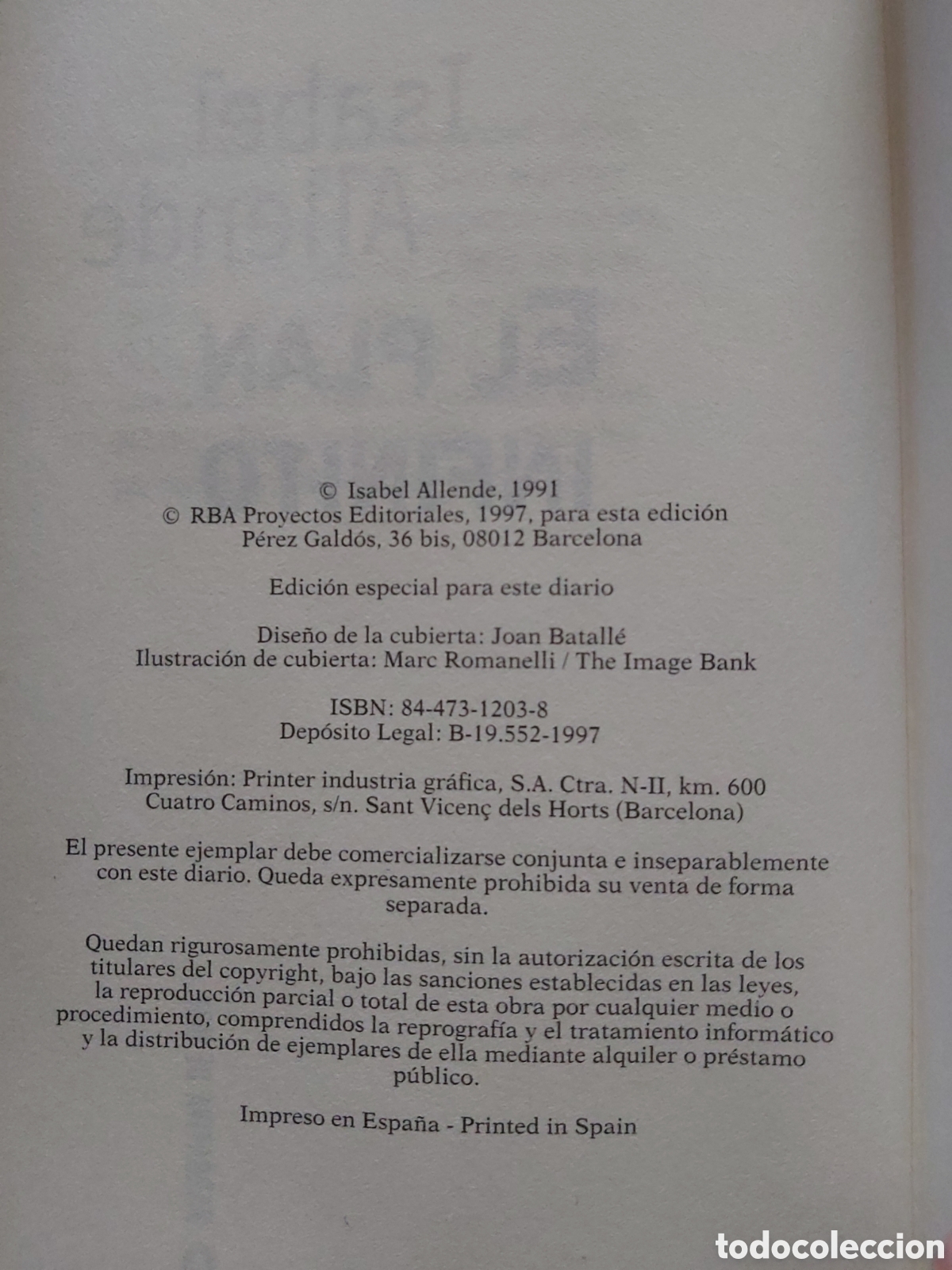 Libros de segunda mano: EL PLAN INFINITO # ISABEL ALLENDE # R.B.A EDITORES # 1997 - Foto 3
