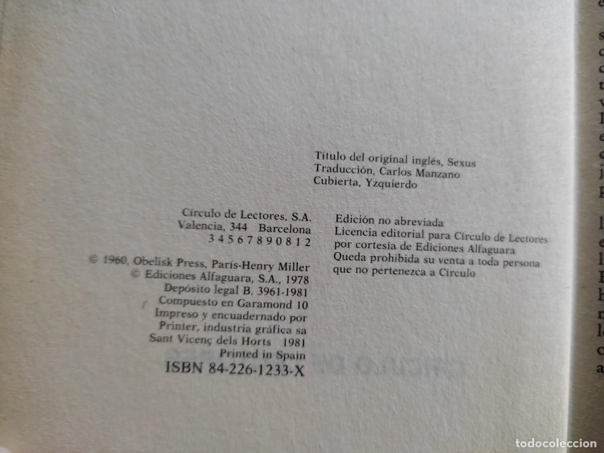 Libros de segunda mano: SEXUS Henry Miller C&iacute;rculo de Lectores 1981 - Foto 5