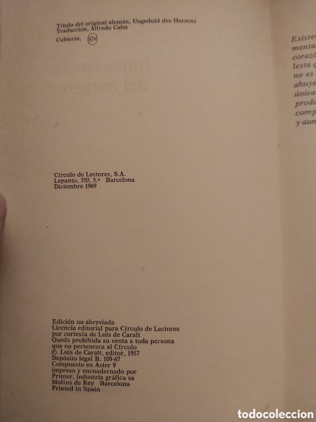 Libros de segunda mano: IMPACIENCIA DEL CORAZ&Oacute;N # STEFAN ZWEIG # C&Iacute;RCULO DE LECTORES # 1957 - Foto 3