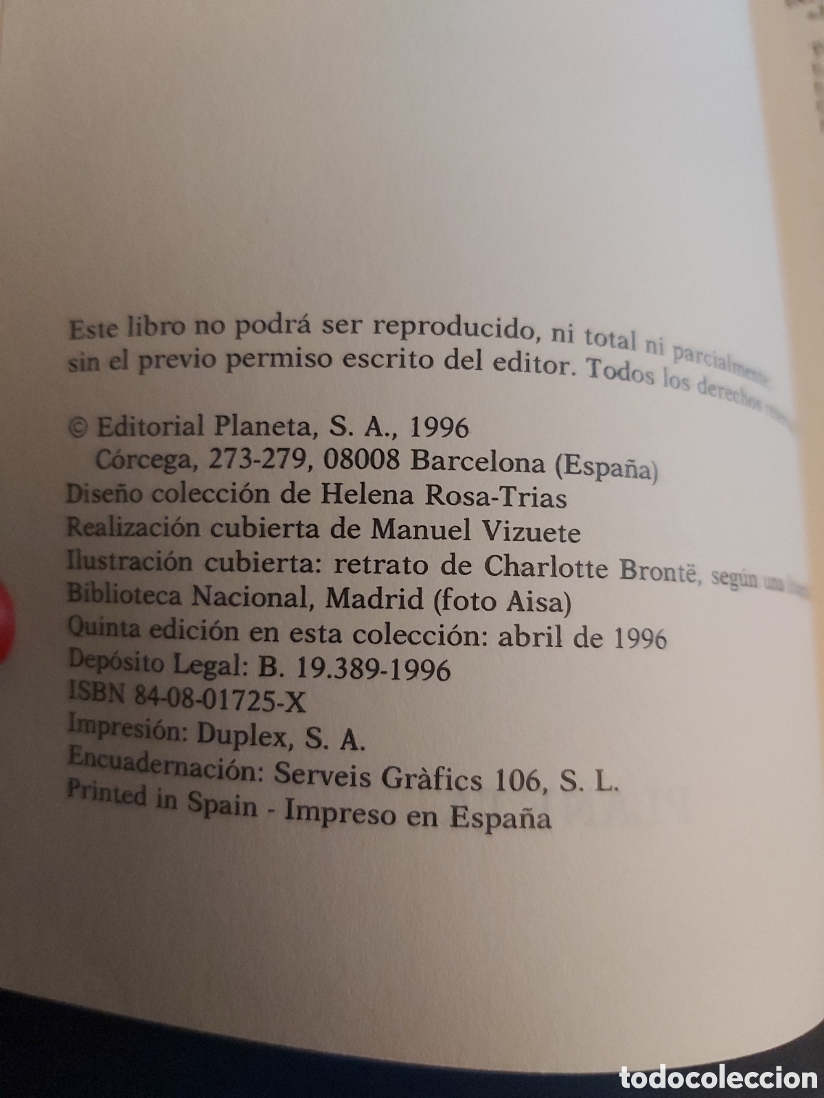 Libros de segunda mano: JANE EYRE # CHARLOTTE BRONT&Euml; # PLANETA 1996 - Foto 2