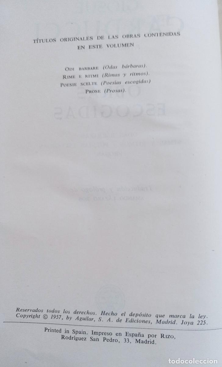 Libros de segunda mano: Obras escogidas.- G.Carducci - AGUILAR - Foto 4
