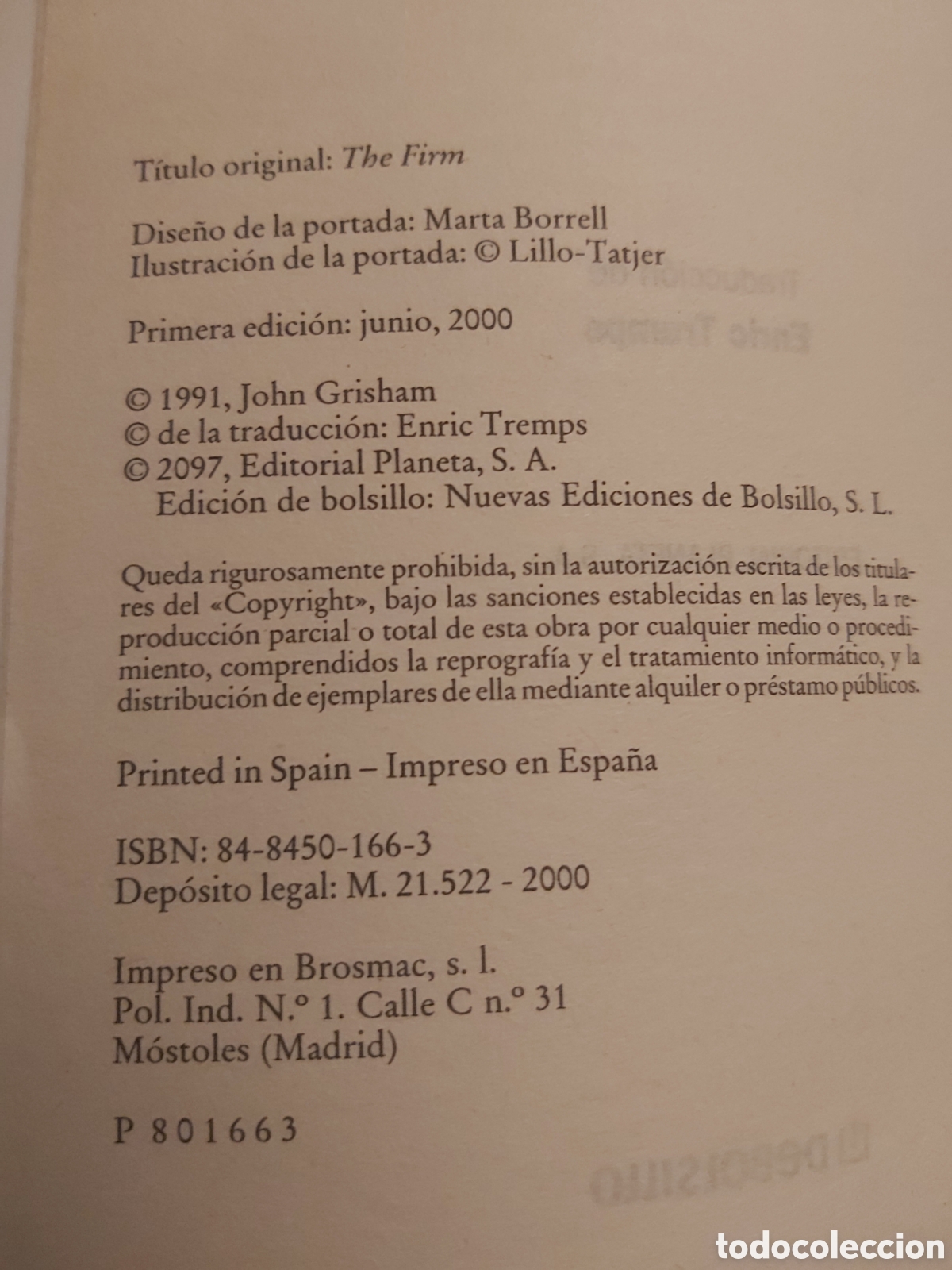 Libros de segunda mano: LA TAPADERA # J. GRISHAM # PLANETA # 1 EDICI&Oacute;N JUNIO 2000 - Foto 4