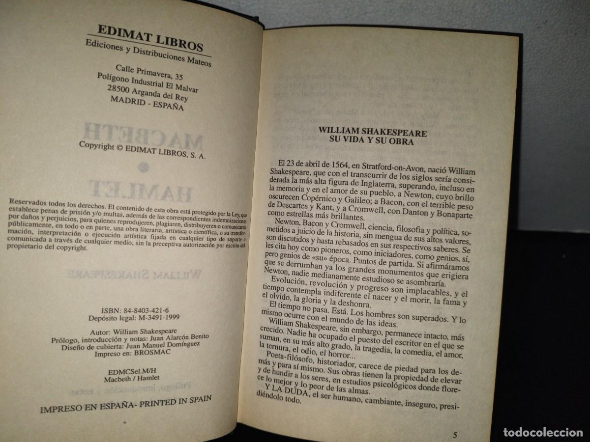 Libros de segunda mano: 90- MACBETH / HAMLET - WILLIAM SHAKESPEARE - EDIMAT LIBROS 1999 - Foto 5