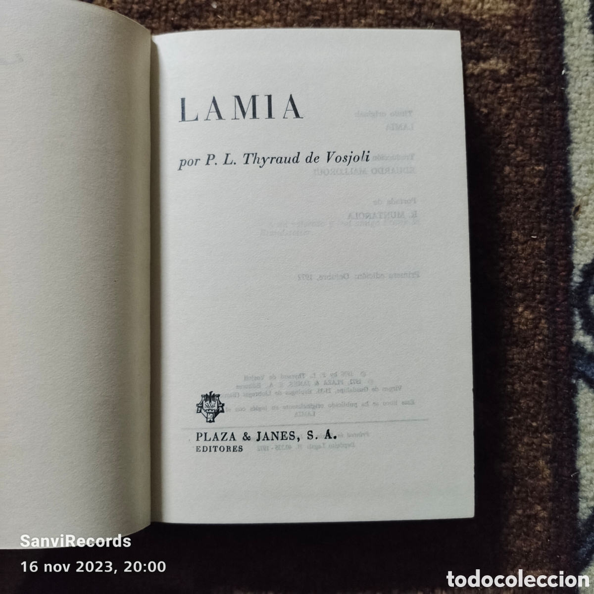 Libros de segunda mano: LAMIA (P.L. THYRAUD DE VOSJOLI) (PLAZA & JANES) - Foto 2