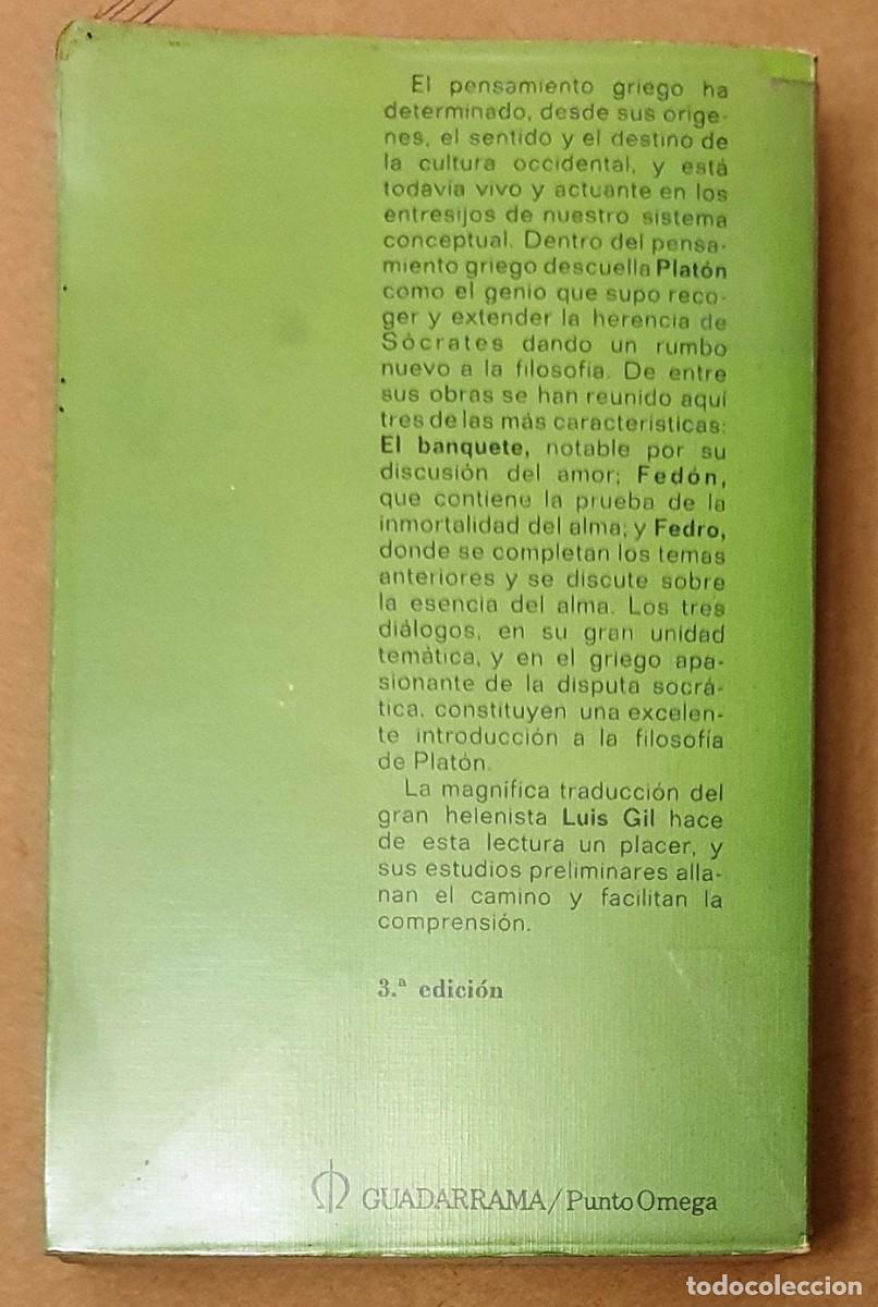 Libros de segunda mano: PLATON. EL BANQUETE, FEDON Y FEDRO. 1979. - Foto 2