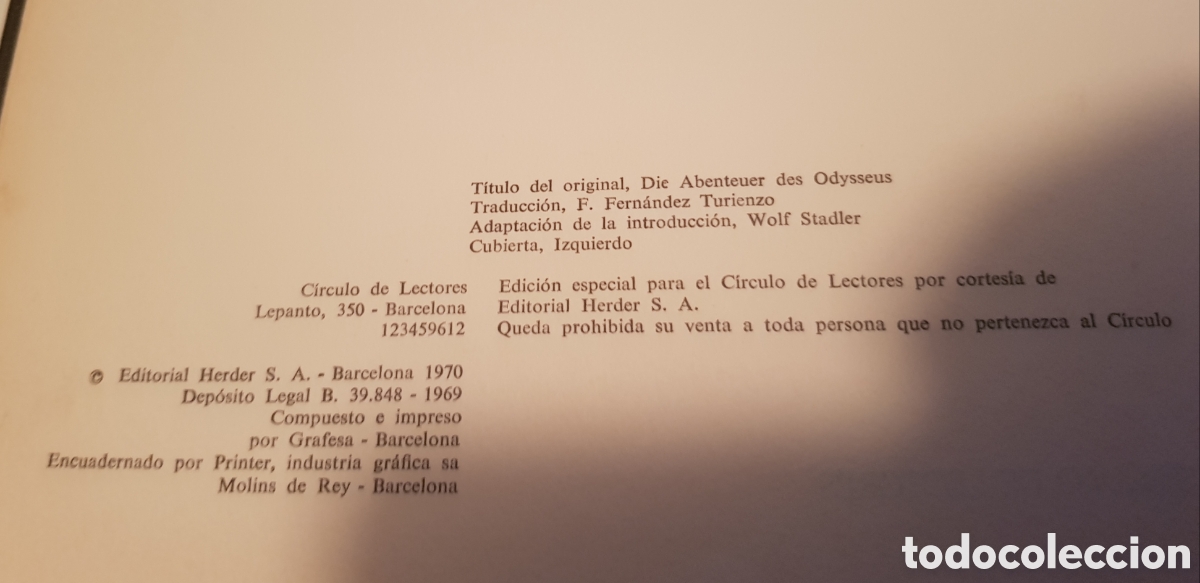 Libros de segunda mano: Las aventuras de Ulises. Editorial Herder S. A., c&iacute;rculo de lectores, 1970 - Foto 5
