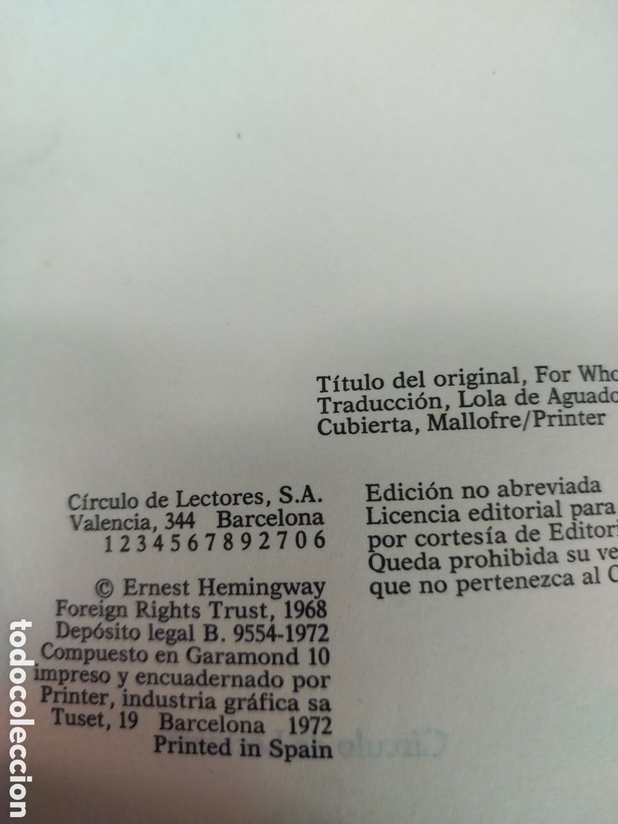 Libros de segunda mano: POR QUIEN DOBLAN LAS CAMPANAS a&ntilde;o 1972 - Foto 2
