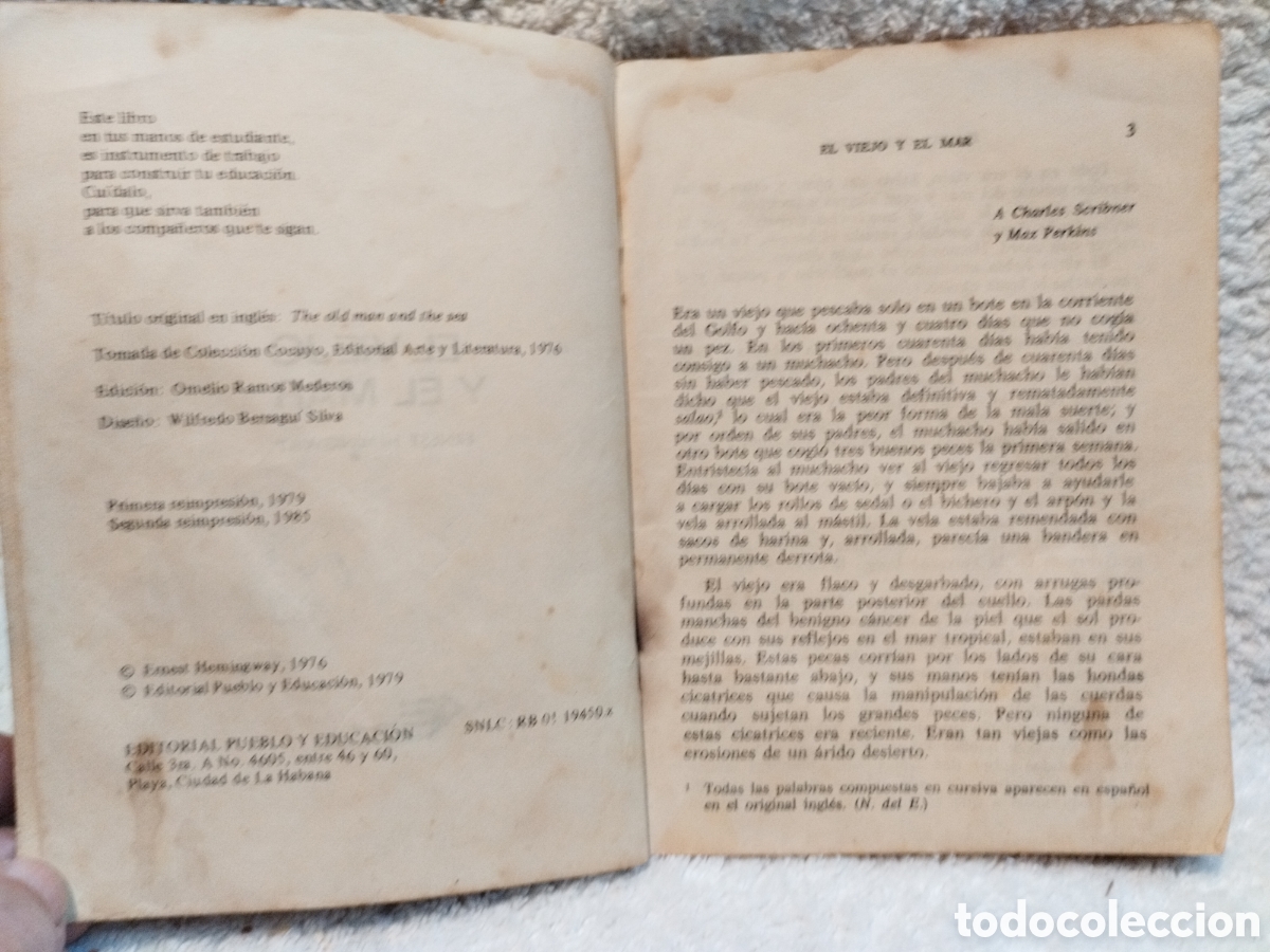 Libros de segunda mano: ERNEST HEMINGWAY EL VIEJO Y EL MAR HABANA 1985 - Foto 3