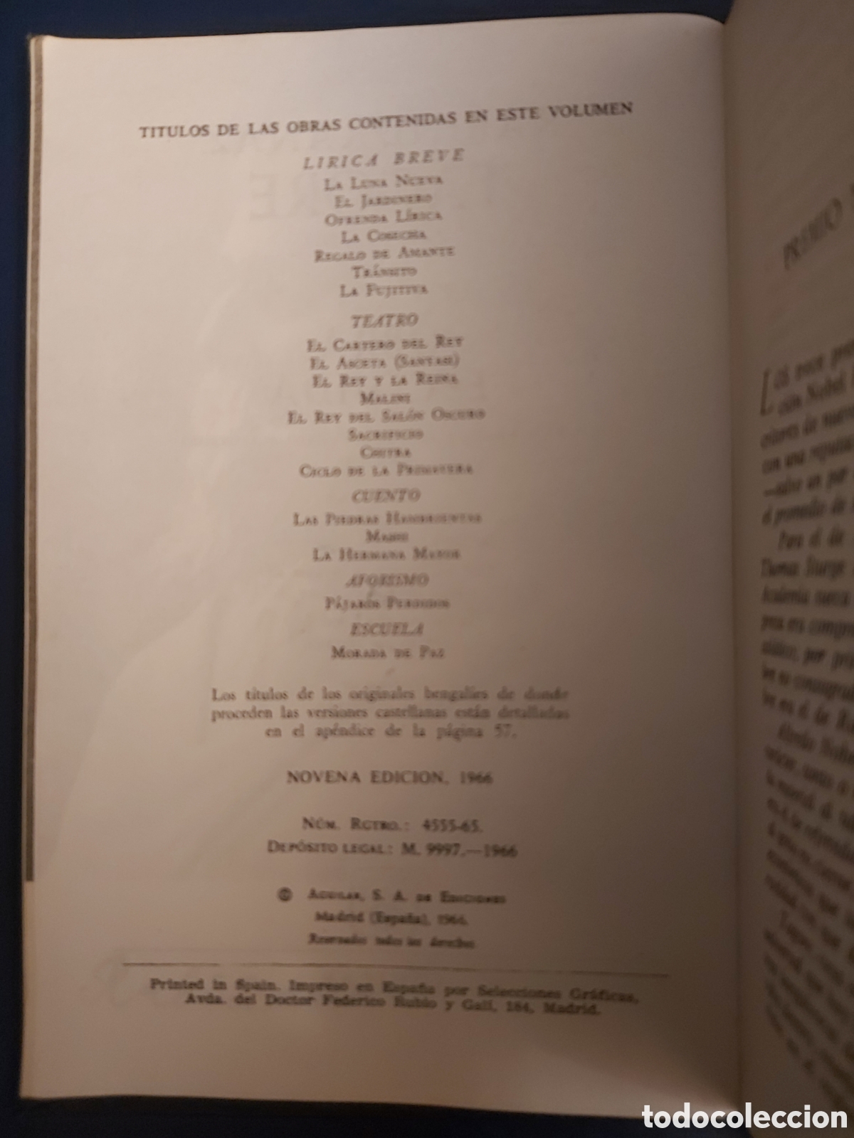 Libros de segunda mano: OBRA ESCOGIDA $ R. TAGORE $ AGUILAR $ 9 EDICI&Oacute;N 1966 - Foto 4