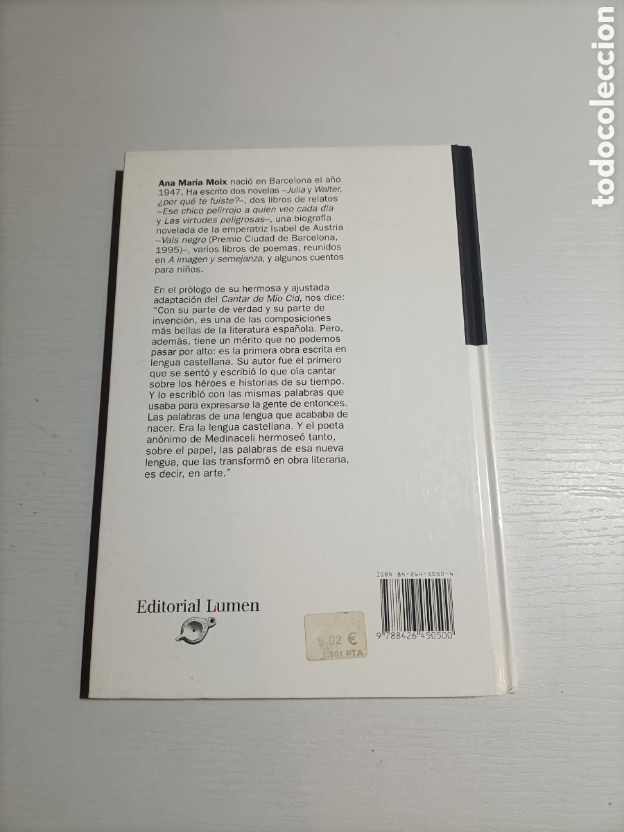 Libros de segunda mano: Cantar del M&iacute;o Cid. Versi&oacute;n de Ana Mar&iacute;a Moix editorial Lumen a&ntilde;o 2000 - Foto 3