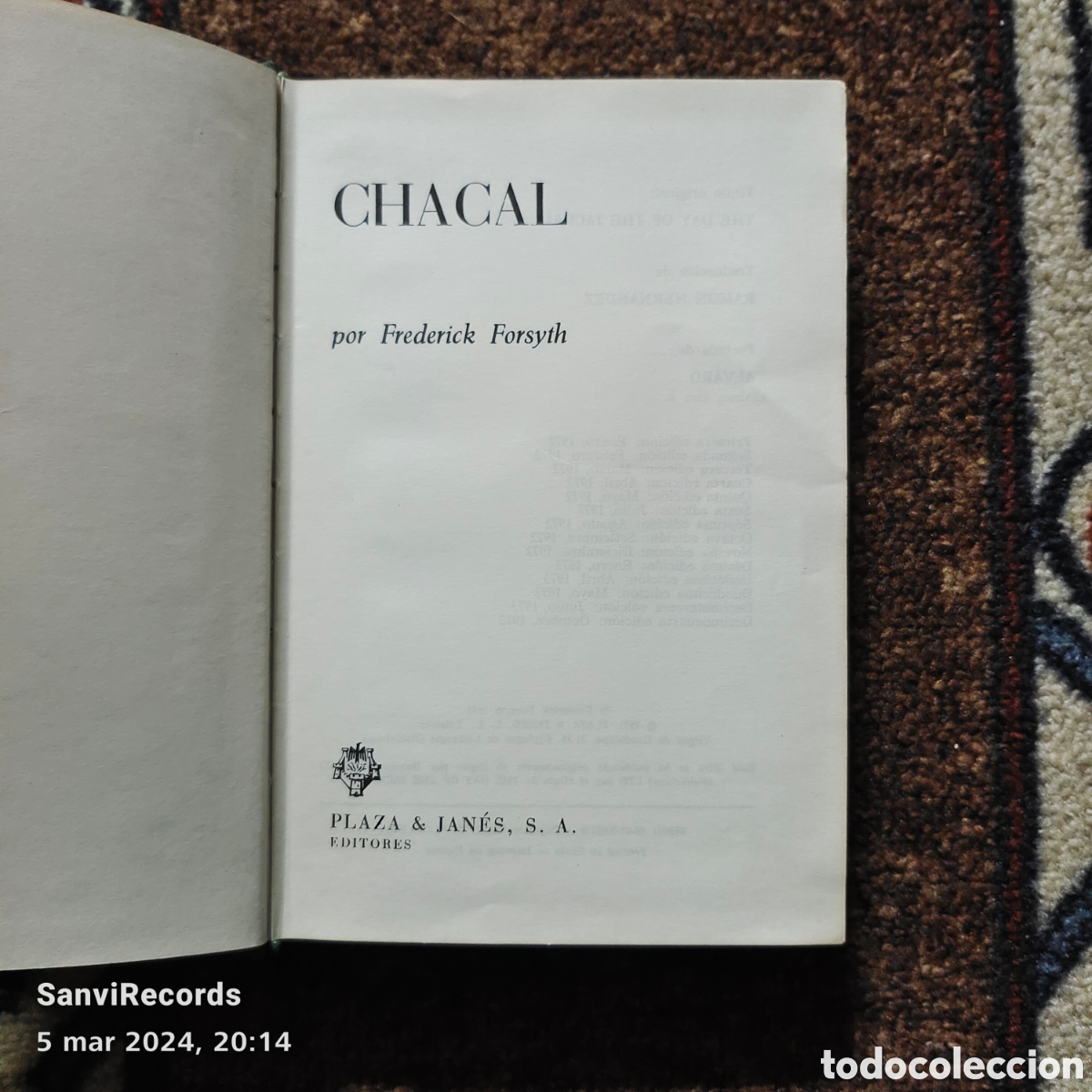 Libros de segunda mano: CHACAL (FREDERICK FORSYTH) (PLAZA & JANES) - Foto 2