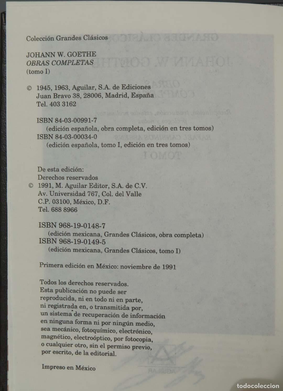 Libros de segunda mano: OBRAS COMPLETAS 4 VOL. GOETHE. AGUILAR. 1991 - Foto 2