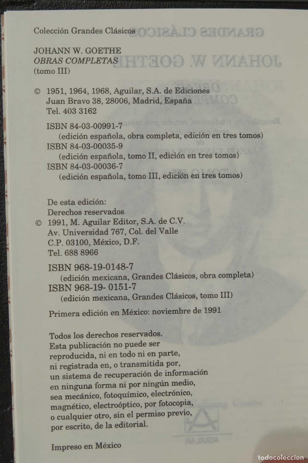 Libros de segunda mano: OBRAS COMPLETAS 4 VOL. GOETHE. AGUILAR. 1991 - Foto 6