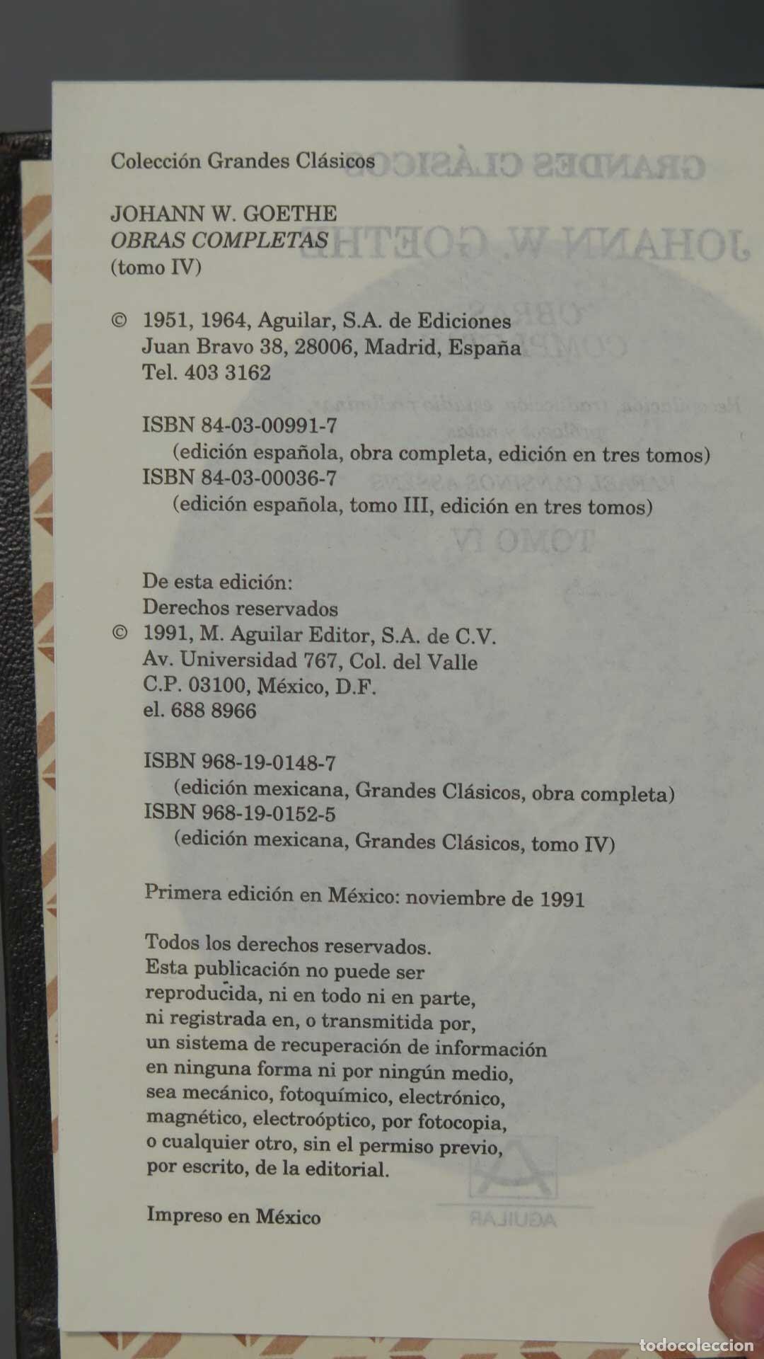 Libros de segunda mano: OBRAS COMPLETAS 4 VOL. GOETHE. AGUILAR. 1991 - Foto 7