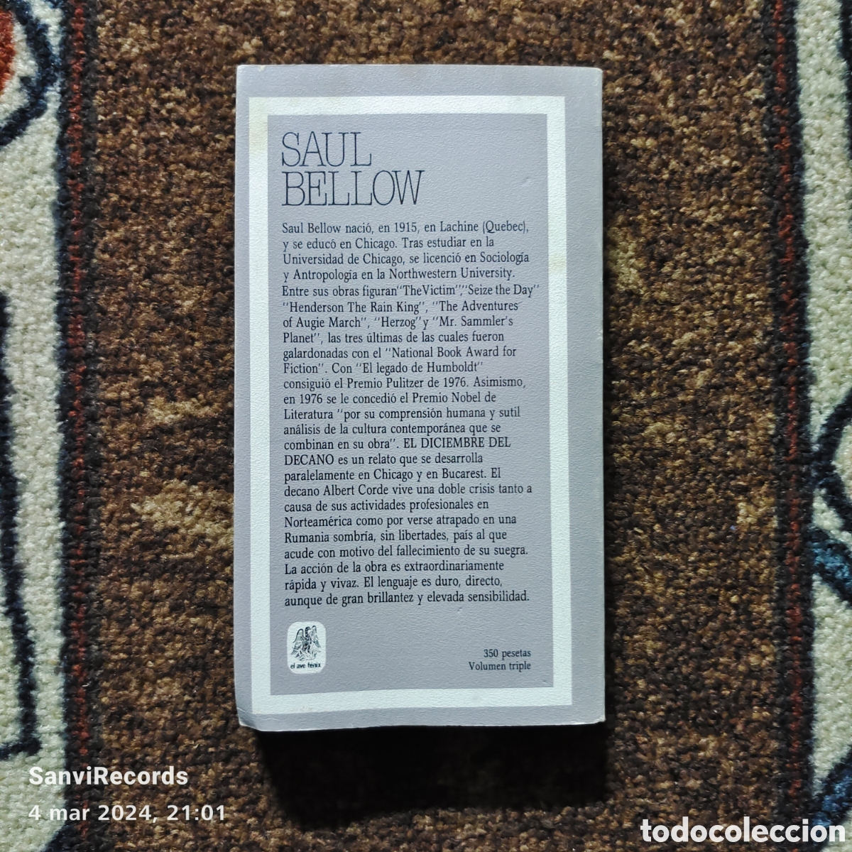 Libros de segunda mano: EL DICIEMBRE DEL DECANO (SAUL BELLOW) (EL AVE F&Eacute;NIX) - Foto 2
