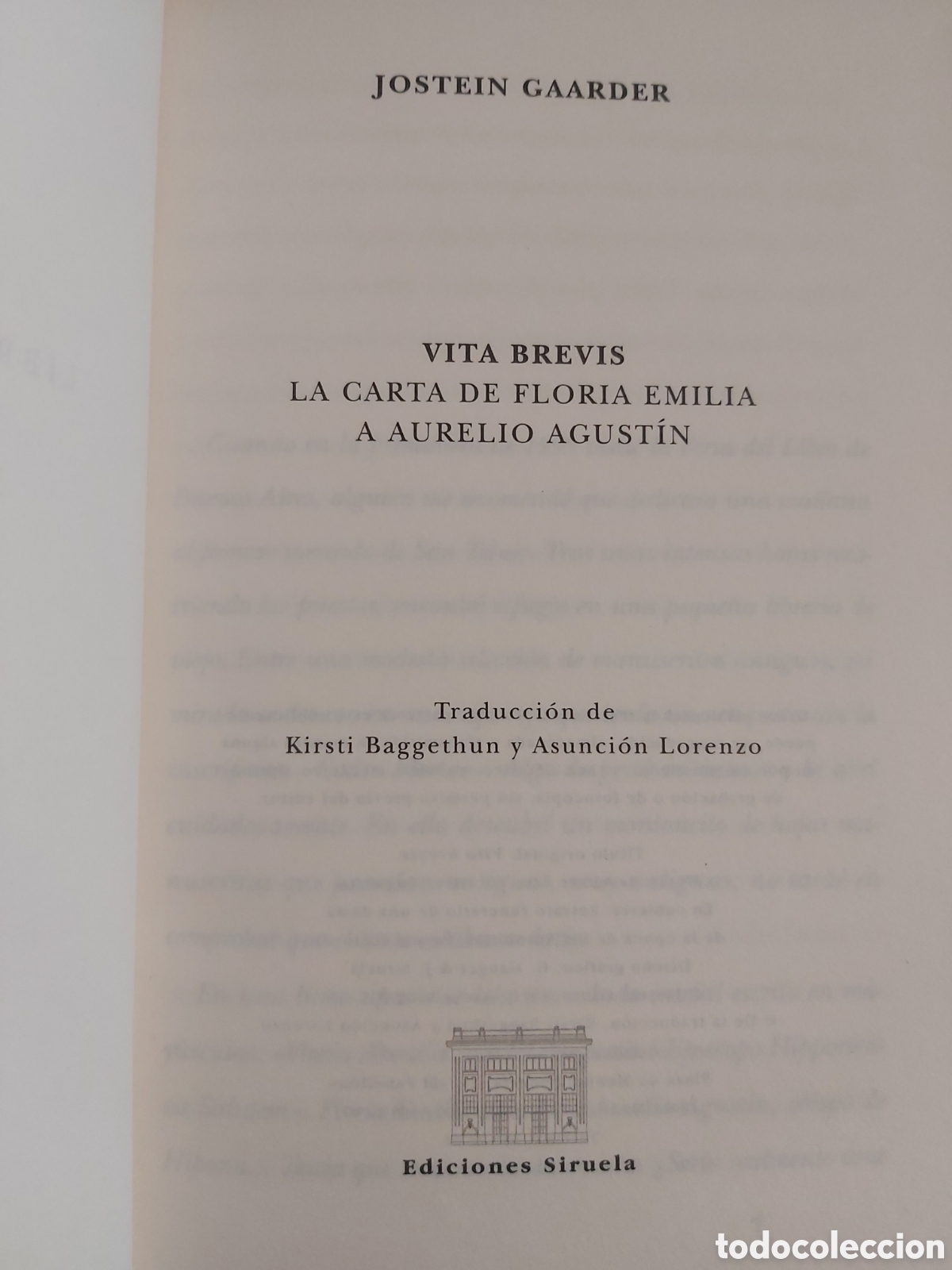 Libros de segunda mano: VITA BREVIS JOSTEIN GAARDER SIRUELA 1997 - Foto 3