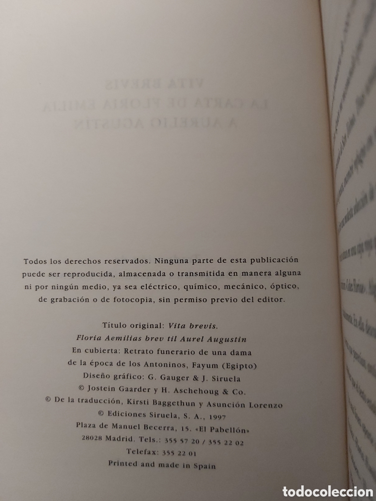Libros de segunda mano: VITA BREVIS JOSTEIN GAARDER SIRUELA 1997 - Foto 4