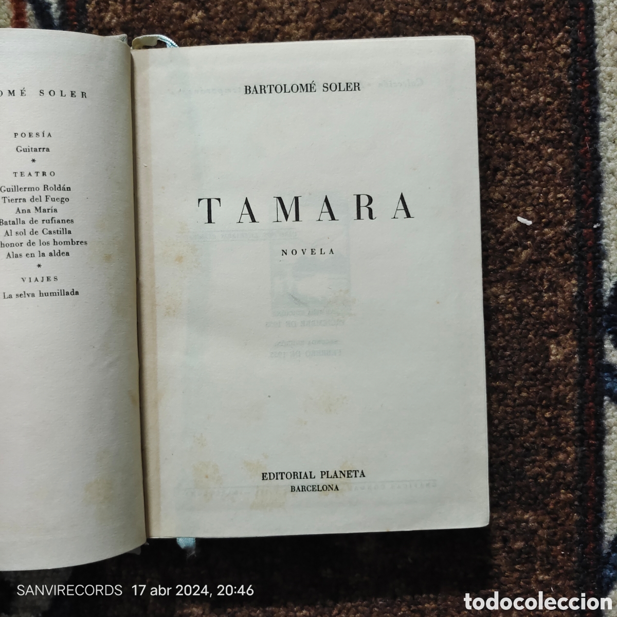 Libros de segunda mano: TAMARA (BARTOLOM&Eacute; SOLER) (PLANETA) - Foto 2