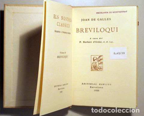 Libros de segunda mano: GAL&middot;LES, Joan de - BREVILOQUI - Barcelona 1930 - Foto 2